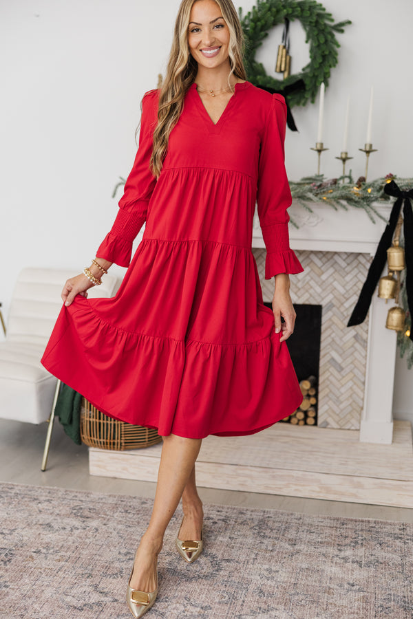 NURSING COLLECTION: What A Surprise Red Tiered Midi Dress Shop the Mint NURSING COLLECTION: What A Surprise Red Tiered Midi Dress Shop the Mint