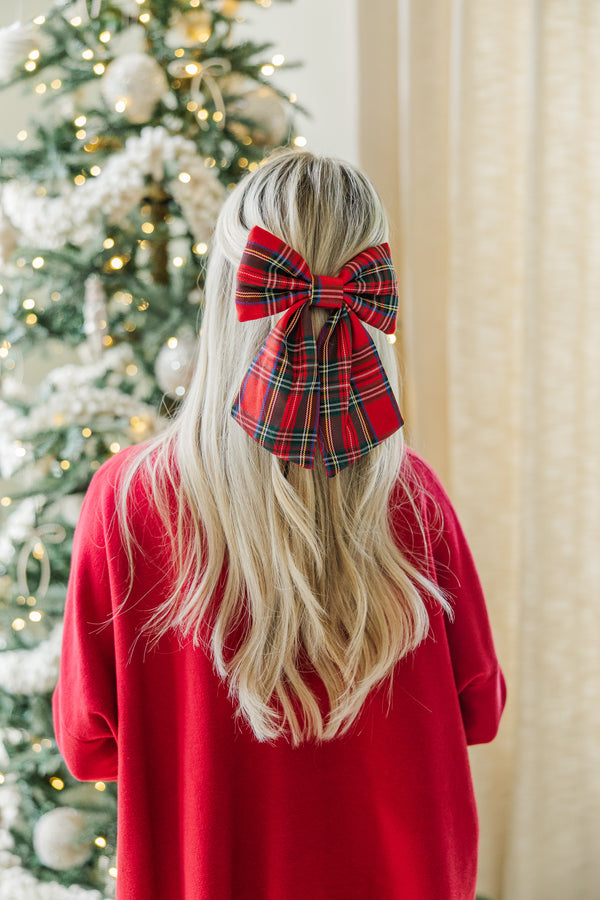 Tis The Season Red Plaid Hair Bow