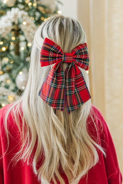 Anthropologie Leontime  vintage plaid chain hair bow new without tags Hair Bow in Red Plaid | Whimsically Feminine Timeless Twirly  main image 2