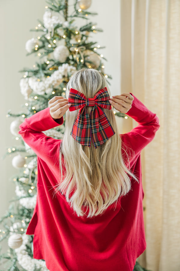 Tis The Season Red Plaid Hair Bow