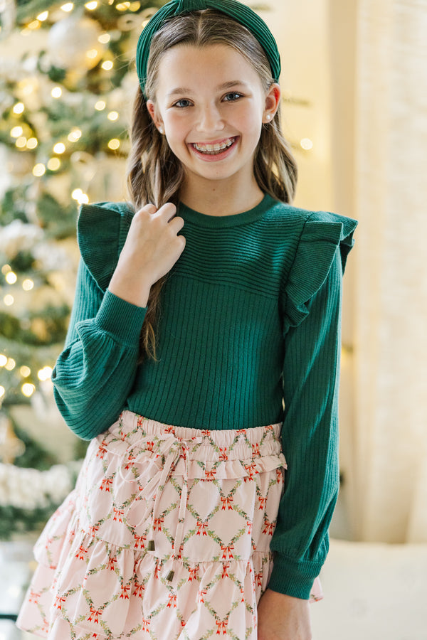 Girls: Reach Out Emerald Green Ruffled Sweater