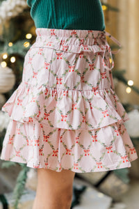 Girls: Take The Leap Pink Bow Print Ruffled Skort