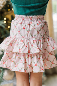 Girls: Take The Leap Pink Bow Print Ruffled Skort