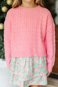 Girls: The Kelcie Pink Cable Knit Crop Sweater