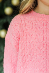 Girls: The Kelcie Pink Cable Knit Crop Sweater