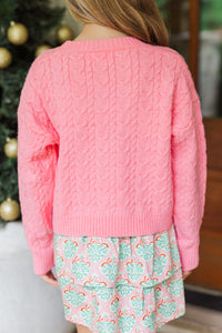 Girls: The Kelcie Pink Cable Knit Crop Sweater