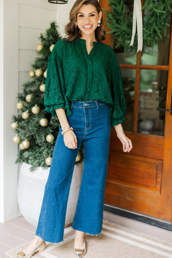 Fate: Take It All In Hunter Green Lace Blouse