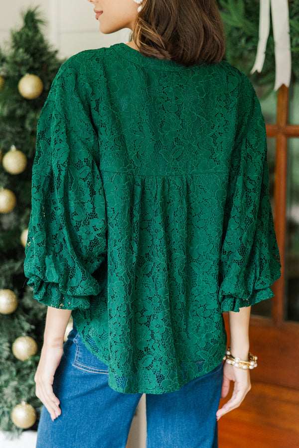 Fate: Take It All In Hunter Green Lace Blouse