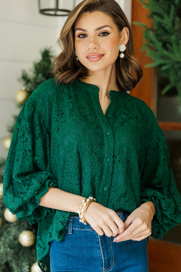 Fate: Take It All In Hunter Green Lace Blouse