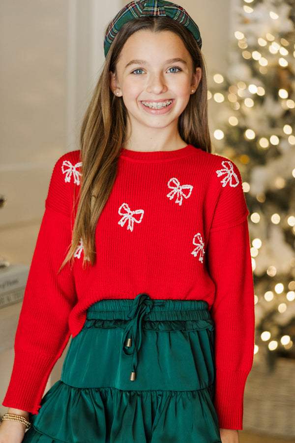 Girls: The Laura Red Sequin Bow Sweater