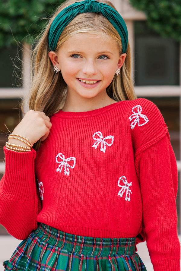 Girls: The Laura Red Sequin Bow Sweater