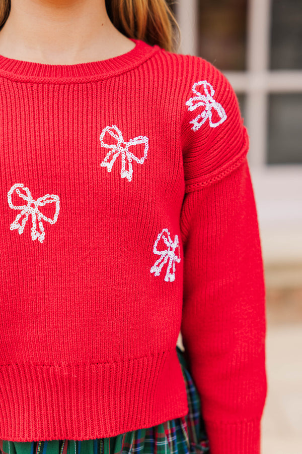 Girls: The Laura Red Sequin Bow Sweater