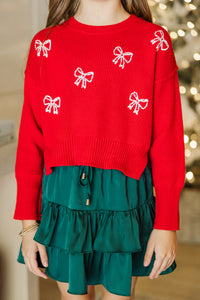 Girls: The Laura Red Sequin Bow Sweater