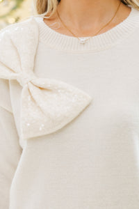 Be Seen Cream Sequin Bow Sweater