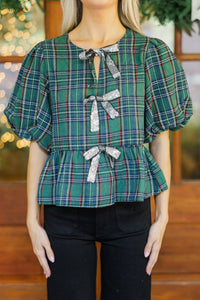 Believe In Joy Emerald Green Plaid Blouse