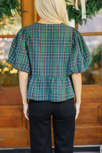 Believe In Joy Emerald Green Plaid Blouse