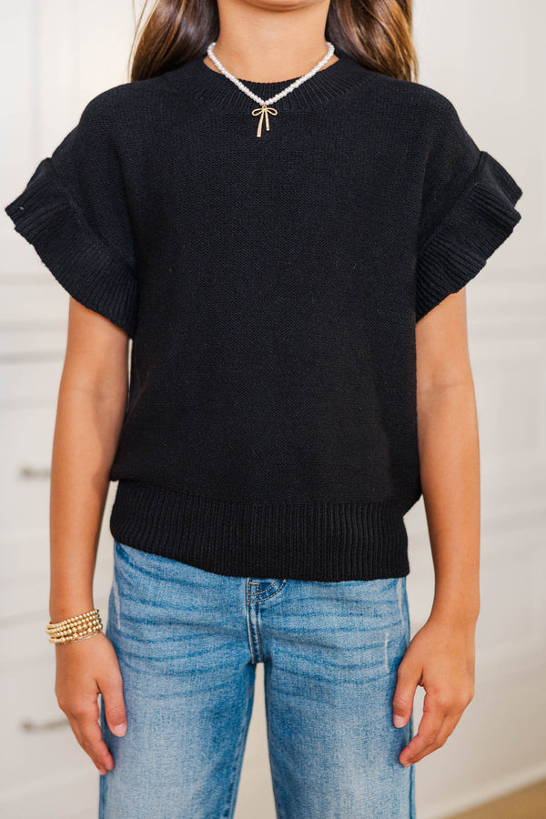 Girls: The Jessica Black Ruffle Knit Sweater