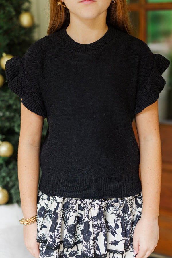 Girls: The Jessica Black Ruffle Knit Sweater