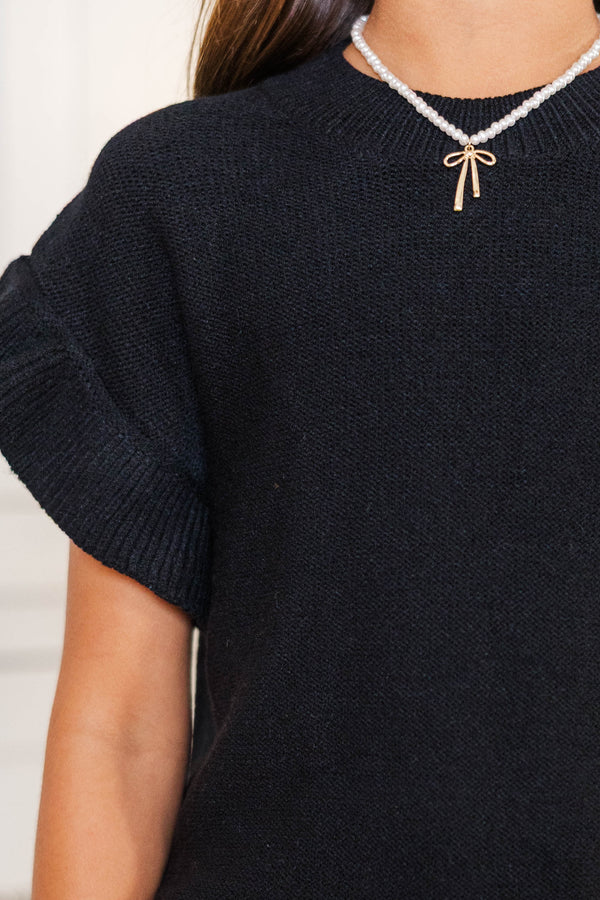 Girls: The Jessica Black Ruffle Knit Sweater