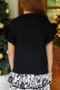 Girls: The Jessica Black Ruffle Knit Sweater