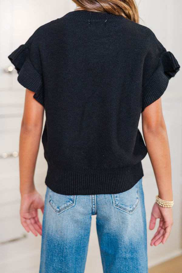 Girls: The Jessica Black Ruffle Knit Sweater