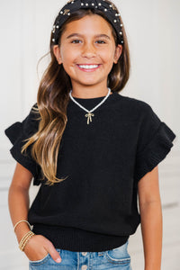 Girls: The Jessica Black Ruffle Knit Sweater