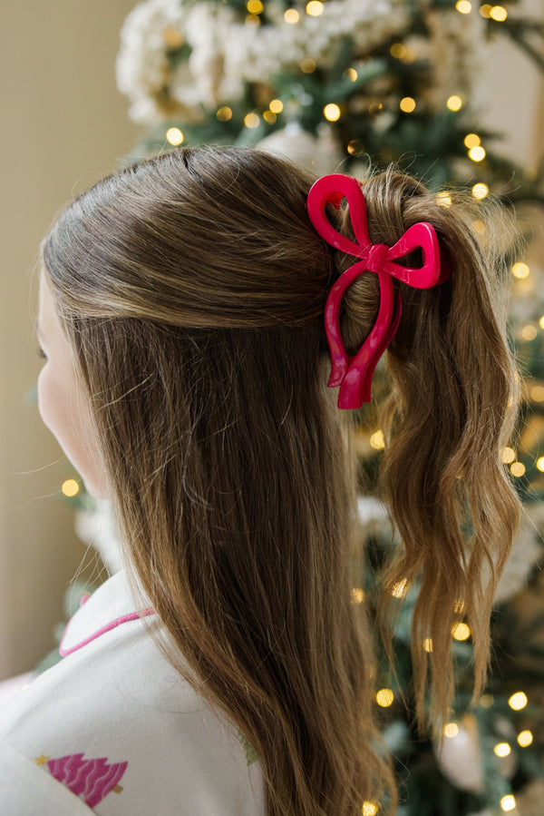 Girls: The Allie Hot Pink Bow Claw Clip