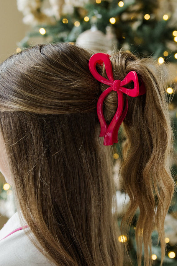 Girls: The Allie Hot Pink Bow Claw Clip