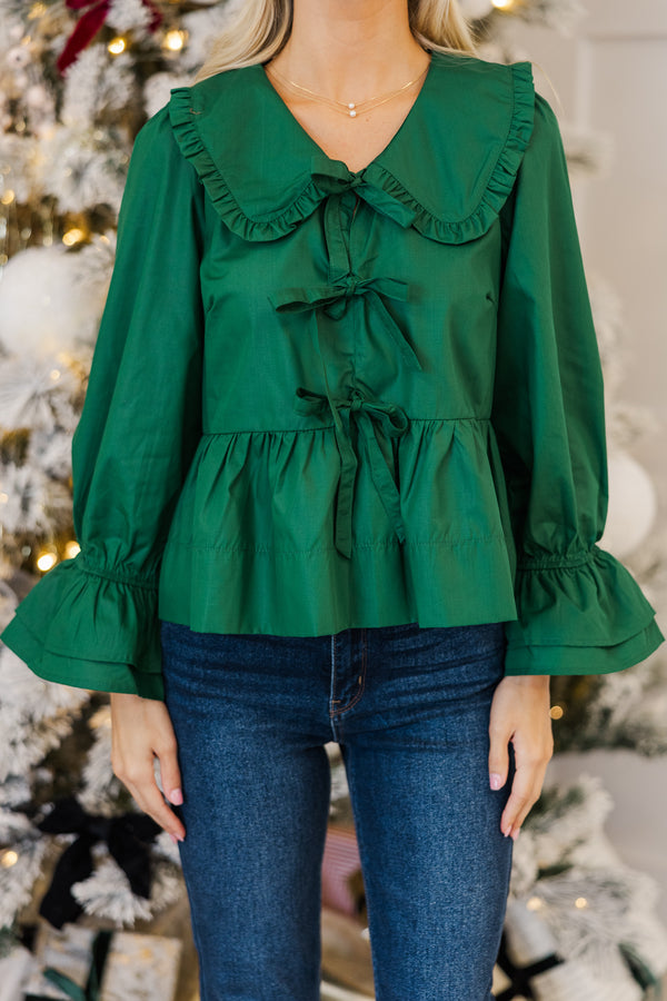 Hold On Tight Emerald Green Bow Detail Blouse