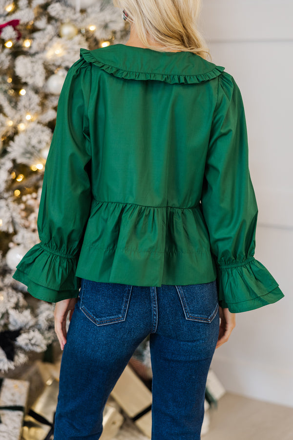 Hold On Tight Emerald Green Bow Detail Blouse