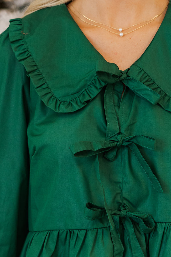 Hold On Tight Emerald Green Bow Detail Blouse