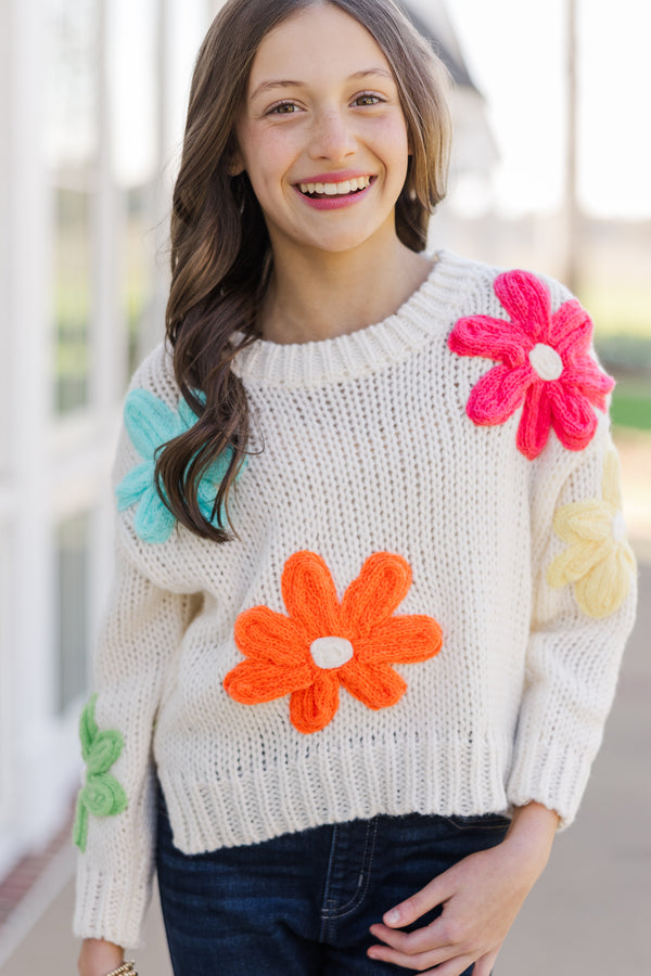 Girls: The Cheyenne Cream Embroidered Sweater