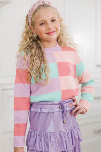 Girls: All About You Mint & Coral Striped Sweater