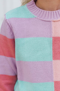 Girls: All About You Mint & Coral Striped Sweater