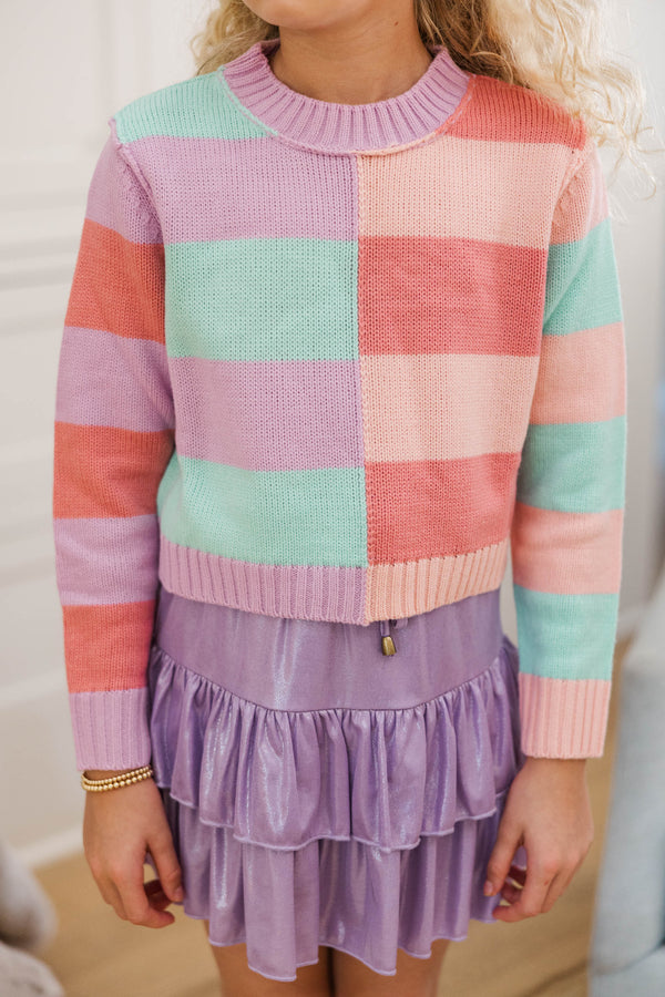 Girls: All About You Mint & Coral Striped Sweater