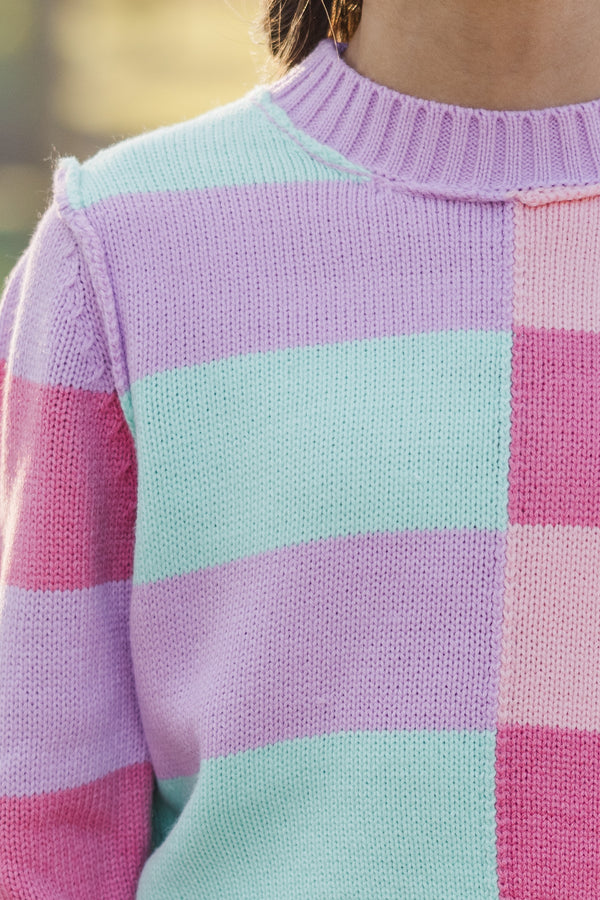 Girls: All About You Mint & Coral Striped Sweater