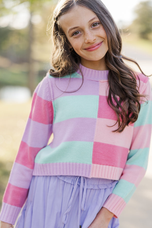 Girls: All About You Mint & Coral Striped Sweater