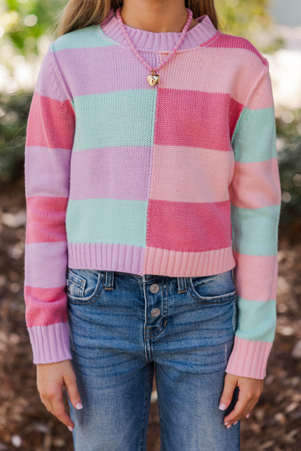 Girls: All About You Mint & Coral Striped Sweater