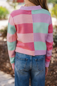 Girls: All About You Mint & Coral Striped Sweater