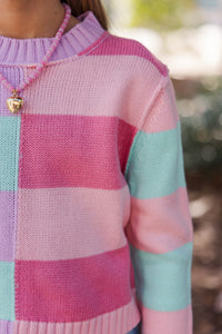 Girls: All About You Mint & Coral Striped Sweater