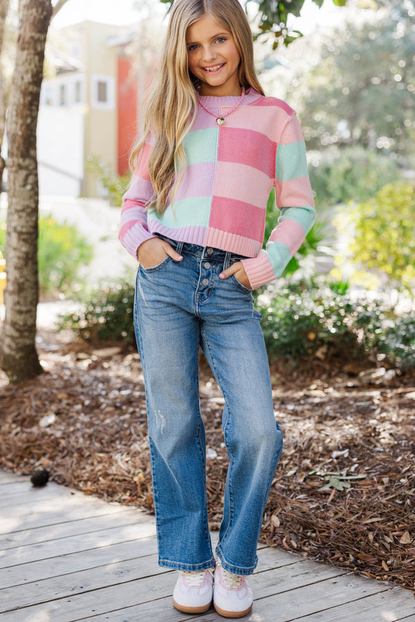 Girls: All About You Mint & Coral Striped Sweater
