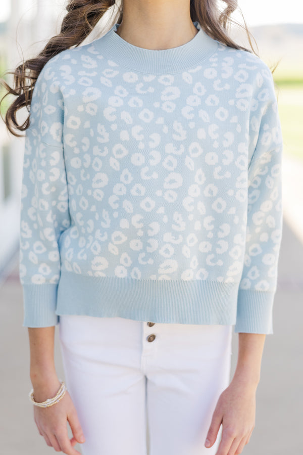 Girls: Perfectly You Light Blue Leopard Sweater