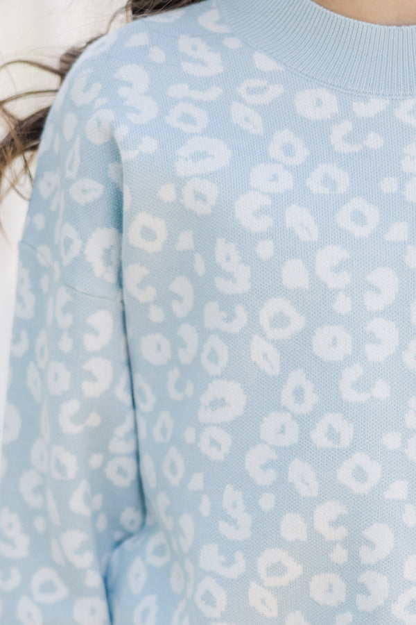 Girls: Perfectly You Light Blue Leopard Sweater