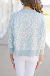 Girls: Perfectly You Light Blue Leopard Sweater