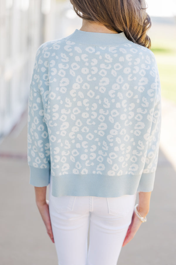 Girls: Perfectly You Light Blue Leopard Sweater