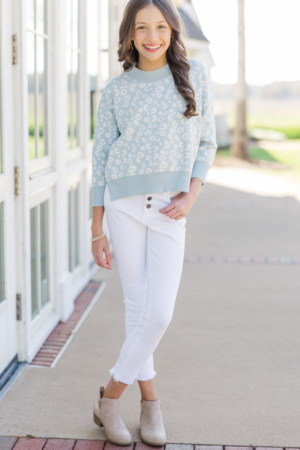 Girls: Perfectly You Light Blue Leopard Sweater