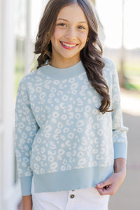 Girls: Perfectly You Light Blue Leopard Sweater