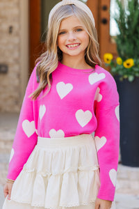 Girls: The Lily Pink w/ White Hearts Sweater