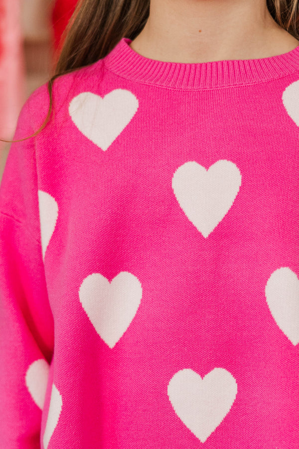 Girls: The Lily Pink w/ White Hearts Sweater