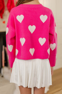 Girls: The Lily Pink w/ White Hearts Sweater